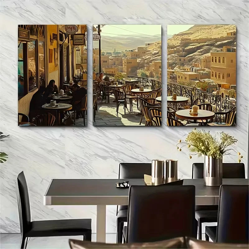 3pcs Jordanian Balcony Art Historic Landscape Metal Print Ready to Hang Art