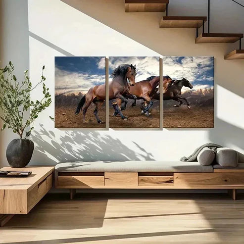 3pcs Horse Herd Running Modern Decoration Wall Art Set Canvas Unframed - High Quality Print 100% Australian Made Wall Canvas