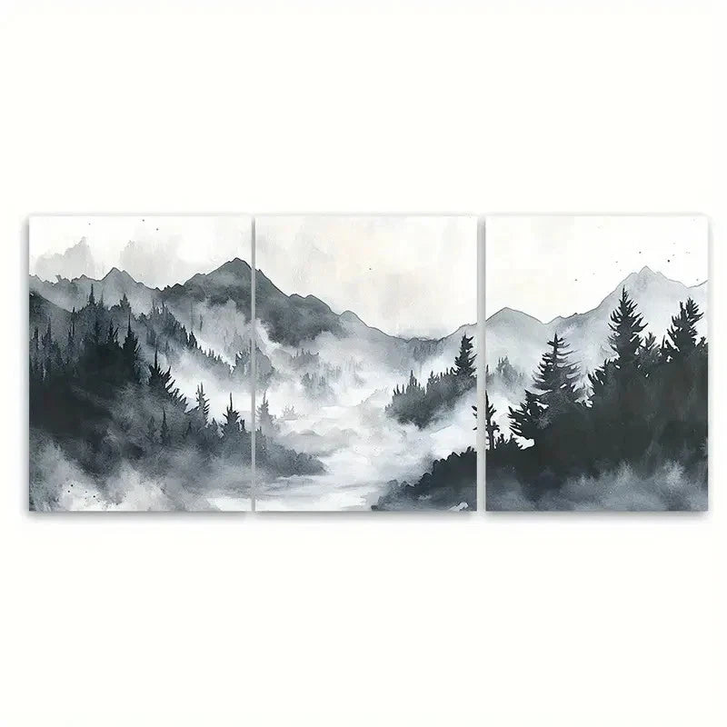3pcs Misty Mountain Serene Nature Landscape Wall Art Set Canvas Framed 40x60cm - High Quality Print 100% Australian Made Wall Canvas Ready to Hang