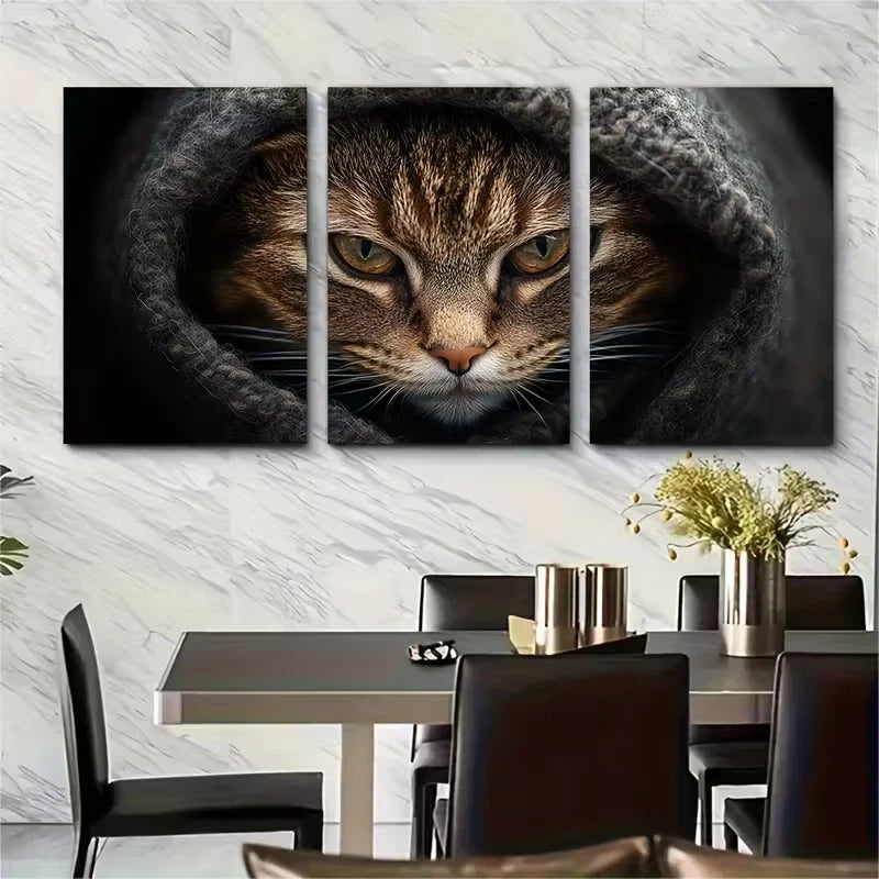 3pcs Angry Cat Wool Blanket Metal Print Ready to Hang Art - Bella Home Decor