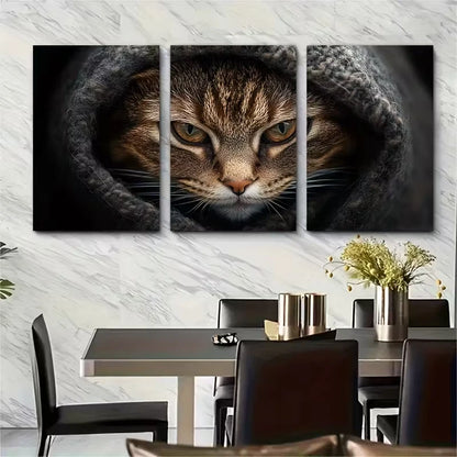 3pcs Angry Cat Wool Blanket Metal Print Ready to Hang Art - Bella Home Decor