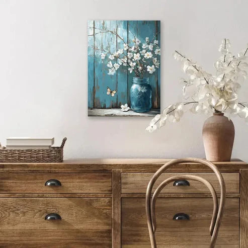 Beautiful Charming Mason Jar & Butterfly Painting 60x90cm Metal Print Ready to Hang