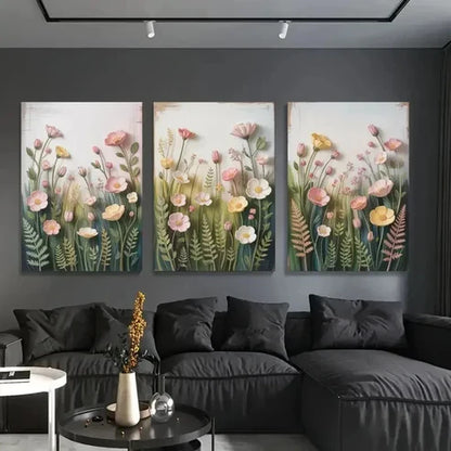 3pcs Light Green Foliage on White Background Wall Art Set Canvas Unframed - High Quality Print 100% Australian Made Wall Canvas