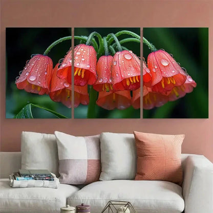 3pcs Orange Red Bell Flowers Macro Photography Metal Print Ready to Hang Art - Bella Home Decor