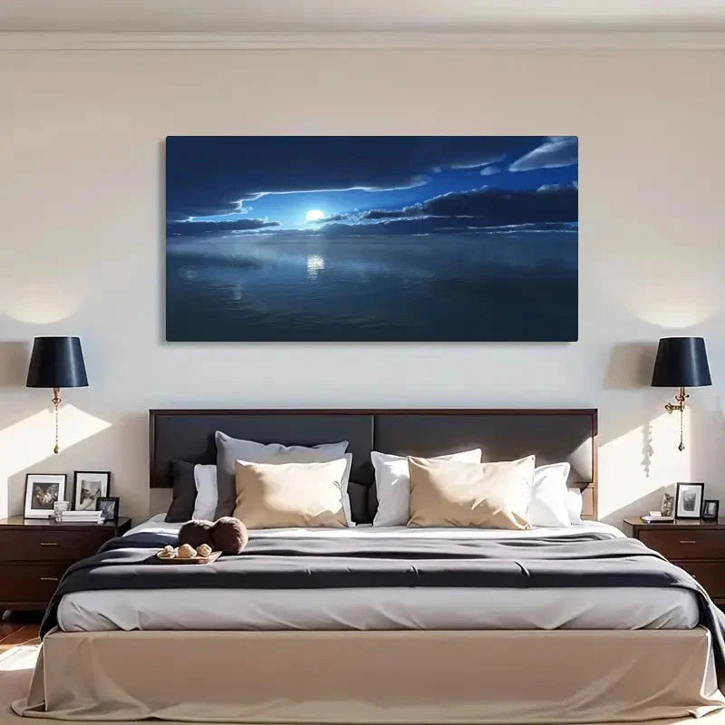 Ocean Scene Moon Reflection Wall Art Canvas Office Home Room Framed 120x60cm