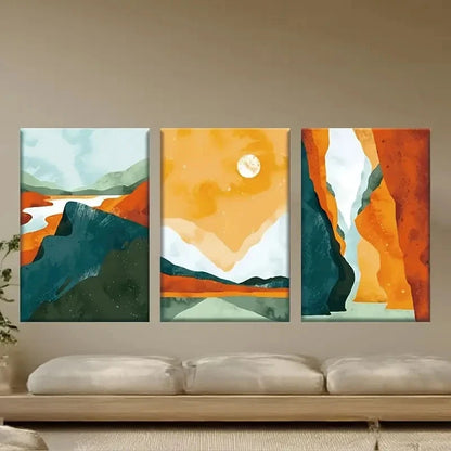 3pcs Abstract Mountain Sunset Paintings Metal Print Ready to Hang Art - Bella Home Decor
