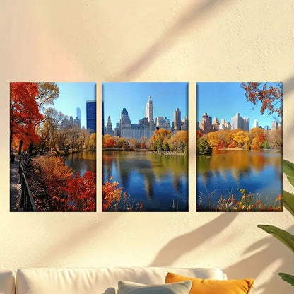 3pcs Autumn forest under blue sky Wall Art Set Canvas Framed 60x90cm - High Quality Print 100% Australian Made Wall Canvas Ready to Hang - Bella Home Decor