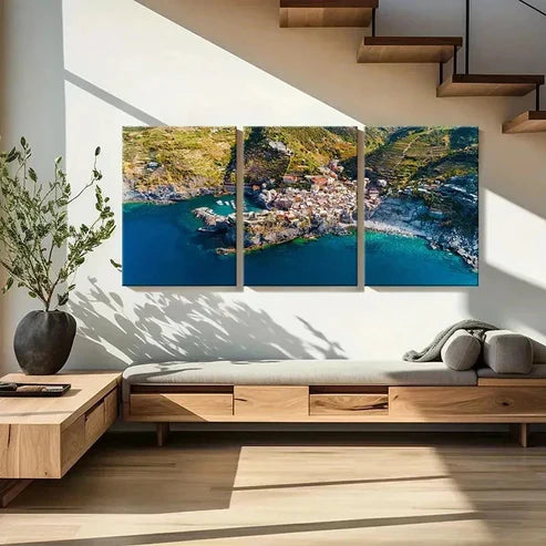 3pcs Coastal Town Landscape Wall Art Set Canvas Unframed - High Quality Print 100% Australian Made Wall Canvas - Bella Home Decor