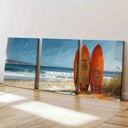 3pcs Australian Hyams Beach Scene & Surfboards Wall Art Set Canvas Framed 50x70cm - High Quality Print 100% Australian Made Wall Canvas Ready to Hang - Bella Home Decor