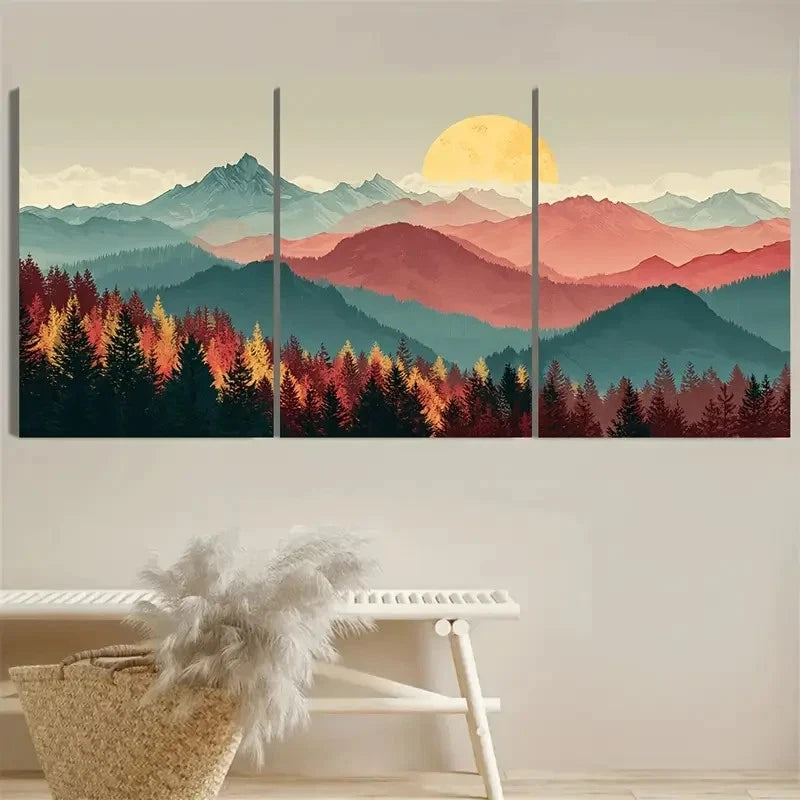 3pcs Golden Hour Mountains and Forest Wall Art Set Canvas Framed 40x60cm - High Quality Print 100% Australian Made Wall Canvas Ready to Hang - Bella Home Decor