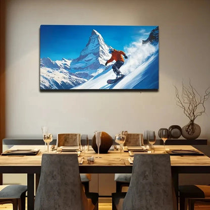 Snowboarder On Mountain Wall Art Canvas Office Home Room Framed 120x60cm