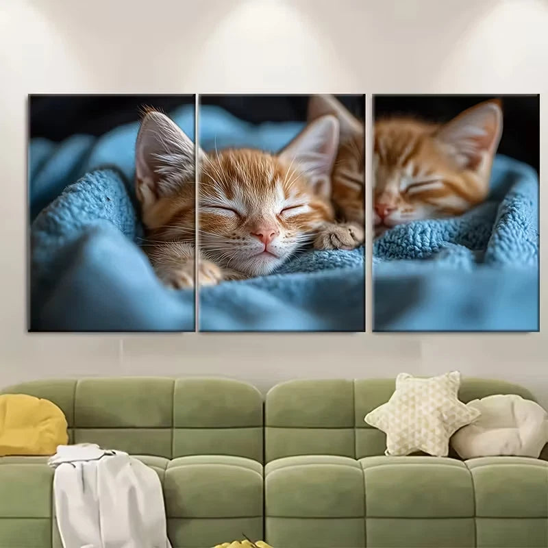 3pcs Adorable Ginger Kittens Snuggling Metal Print Ready to Hang Art - Bella Home Decor