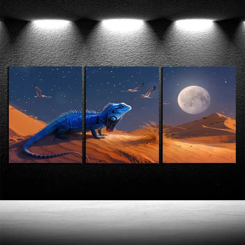3pcs Charming Lizards & Birds with Moon View Metal Print Ready to Hang Art - Bella Home Decor
