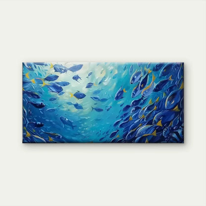 Vibrant Blue Sea Yellow Croaker Wall Art Canvas Office Home Room Framed 120x60cm