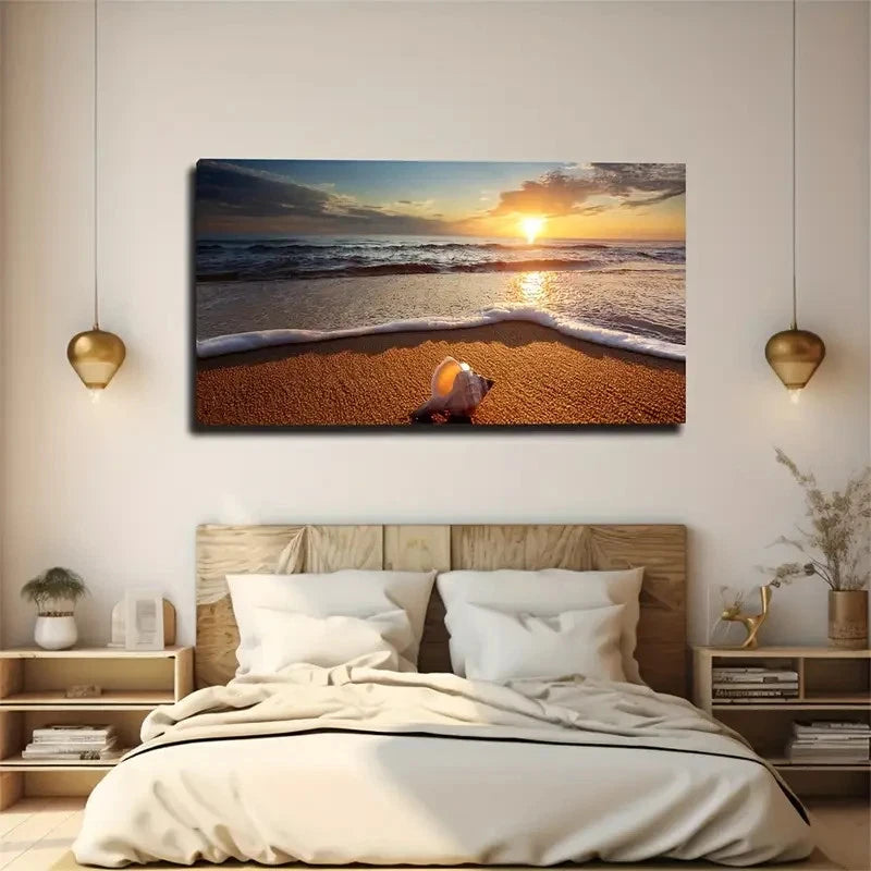 Sunset Beach Wall Art Canvas Office Home Room Framed 120x60cm