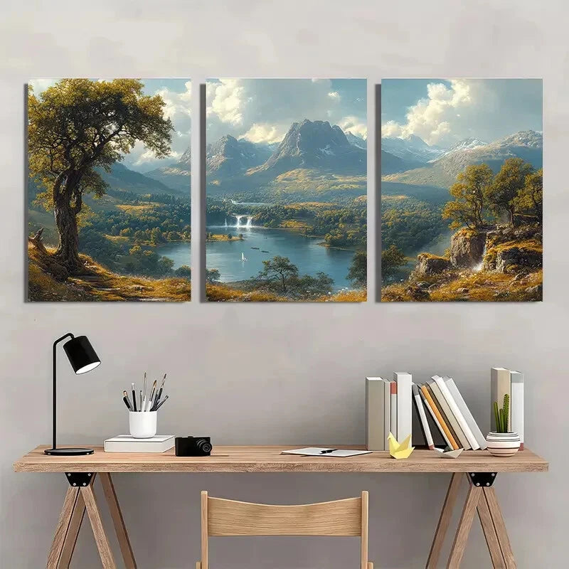 3pcs Rustic Landscape The Valley of the Tyne Metal Print Ready to Hang Art - Bella Home Decor