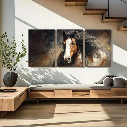 3pcs Artistic Horse Portrait Dynamic Mane Metal Print Ready to Hang Art - Bella Home Decor