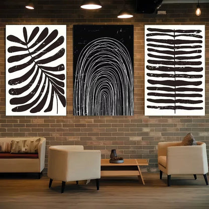 3pcs Geometric, Lines, Arch, Leaf Art Metal Print Ready to Hang Art - Bella Home Decor