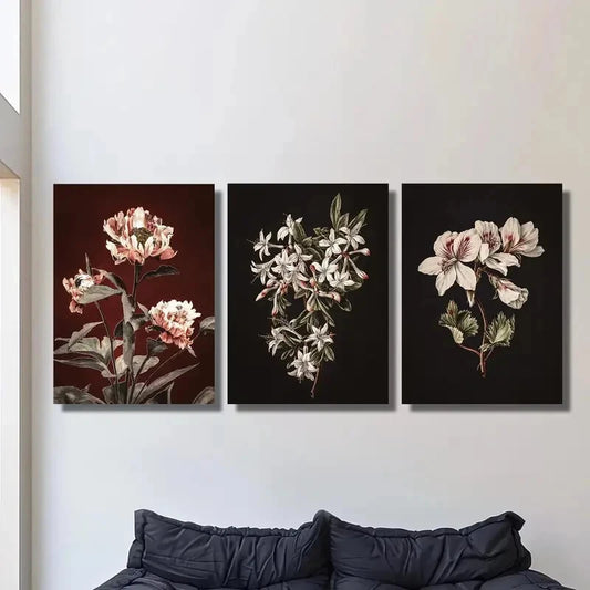 3pcs , Botanical Flower Artwork, Portrait Metal Print Ready to Hang Art