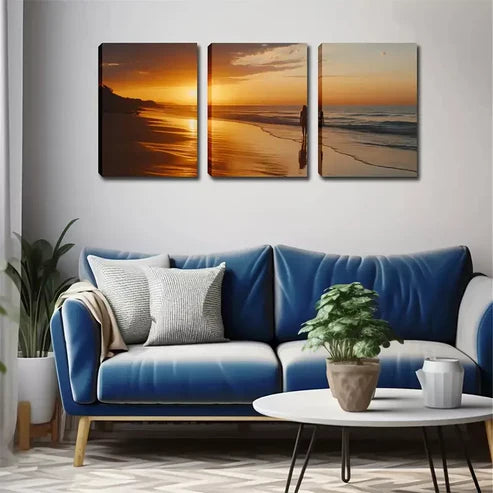 3pcs Beach, Autumn Leaves & Abstract Designs Wall Art Canvas Unframed - High Quality Print 100% Australian Made Wall Canvas - Bella Home Decor