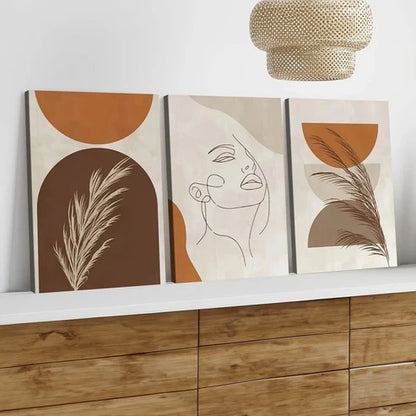 3pcs Modern Geometric Art Abstract White Leaf Art Set Canvas Unframed - High Quality Print 100% Australian Made Wall Canvas