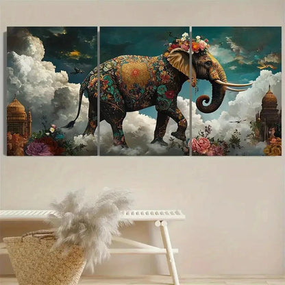 3pcs Majestic Elephant, Royal Reverie Design Wall Art Set Canvas Framed 40x60cm - High Quality Print 100% Australian Made Wall Canvas Ready to Hang