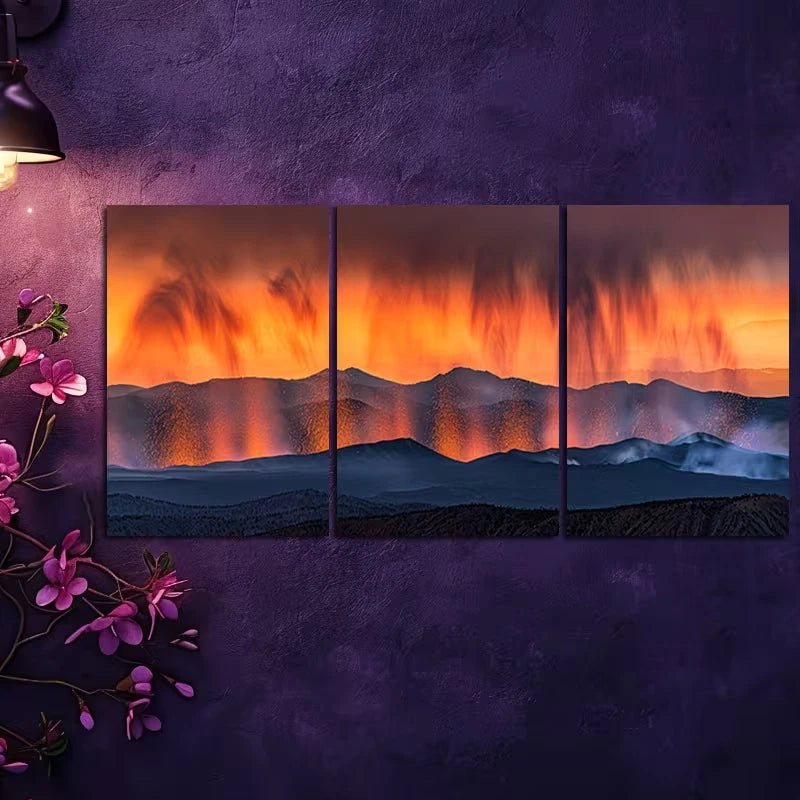 3pcs Vibrant Volcanic Eruption Landscape Wall Art Set Canvas Framed 60x90cm - High Quality Print 100% Australian Made Wall Canvas Ready to Hang