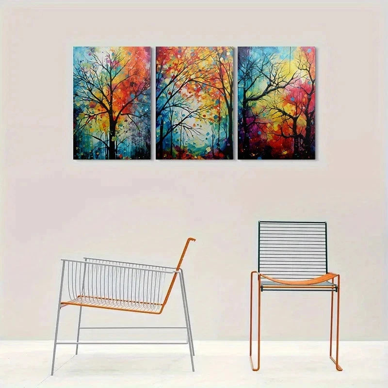 3pcs Abstract Tree Colourful Modern Metal Print Ready to Hang Art - Bella Home Decor