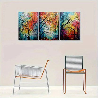 3pcs Abstract Tree Colourful Modern Metal Print Ready to Hang Art - Bella Home Decor