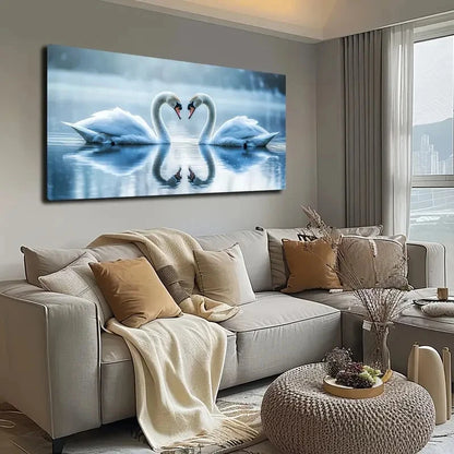 Swans In Heart Shape Wall Art canvas office home room framed 120x60cm
