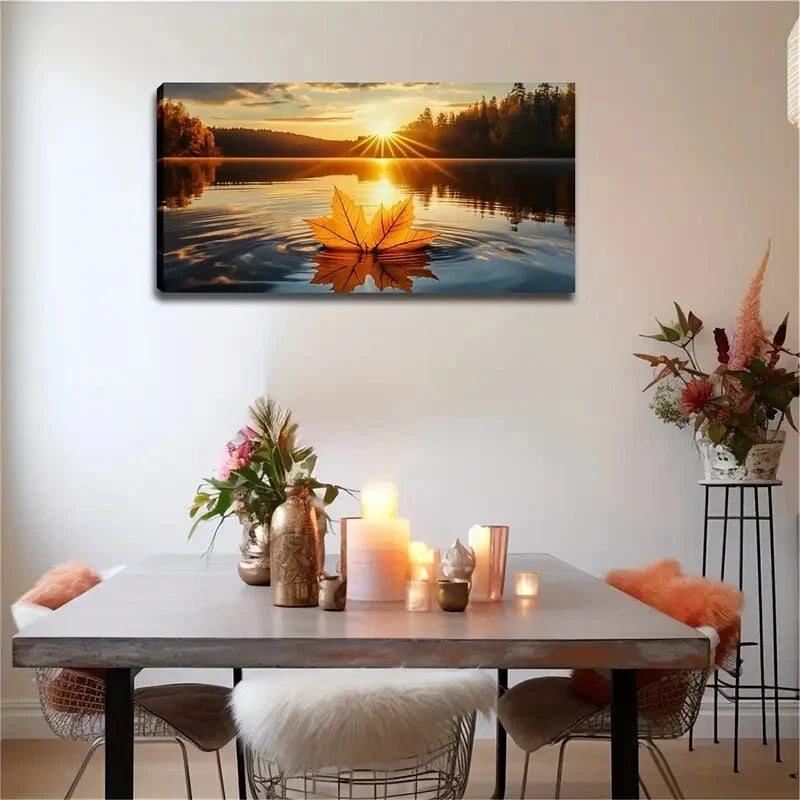 Realistic Sunset Lake Serene Wall Art Canvas Office Home Room Framed 120x60cm - Bella Home Decor