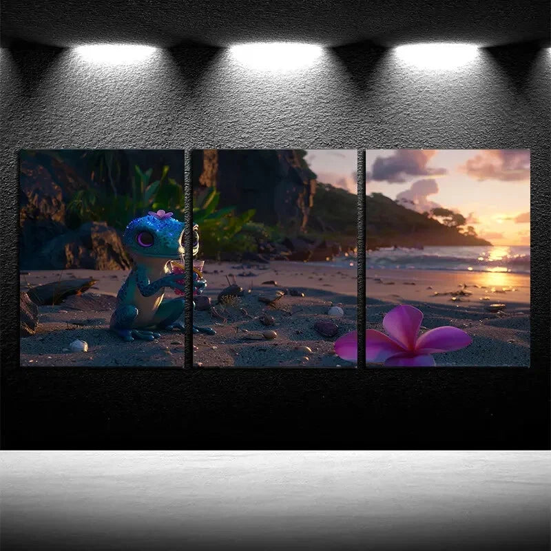 3pcs Frogs in Bikinis Enjoying Beach Sunset Metal Print Ready to Hang Art