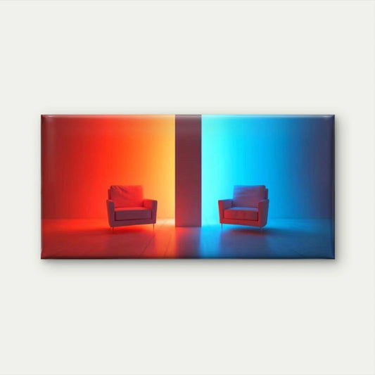 Minimalist Chair Red and Blue Wall Art Canvas Office Home Room Framed 120x60cm