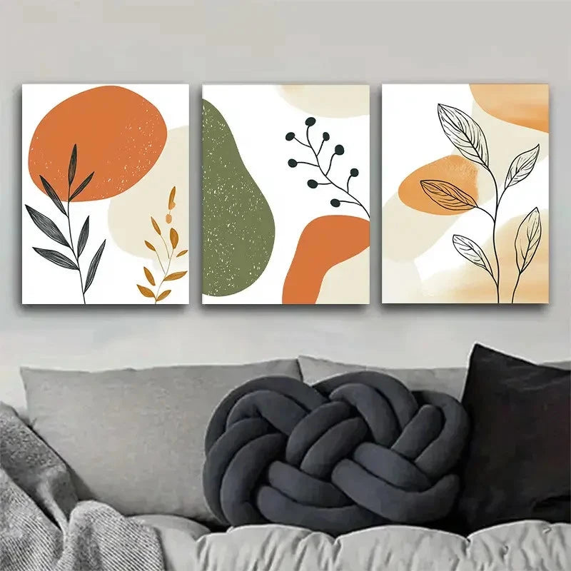 3pcs Geometric and Plant Art Set Print Metal Print Ready to Hang Art - Bella Home Decor