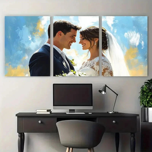 3pcs Wedding Couple Portrait unique illustration Metal Print Ready to Hang Art