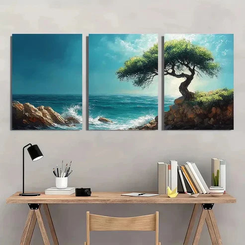 3pcs Turquoise Ocean Rocky Shore Clear Water  Wall Art Set Canvas Unframed - High Quality Print 100% Australian Made Wall Canvas