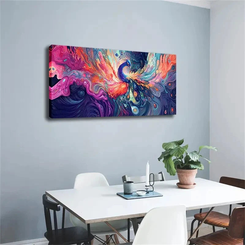 Modern Peacock Feather Vibrant Wall Art Canvas Office Home Room Framed 120x60cm - Bella Home Decor
