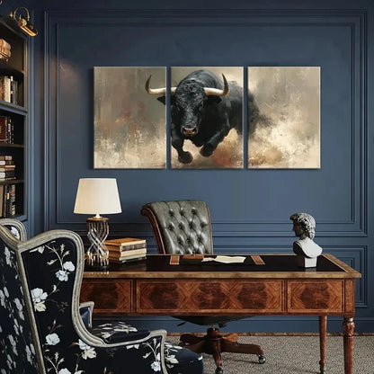 3pcs Artistic Bull Painting Abstract Expressionism Metal Print Ready to Hang Art - Bella Home Decor