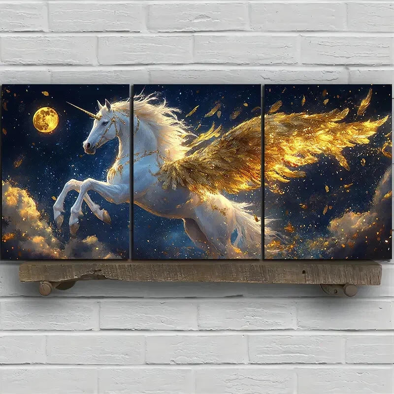 3pcs Beautiful Flying Horses in The Clouds Metal Print Ready to Hang Art - Bella Home Decor