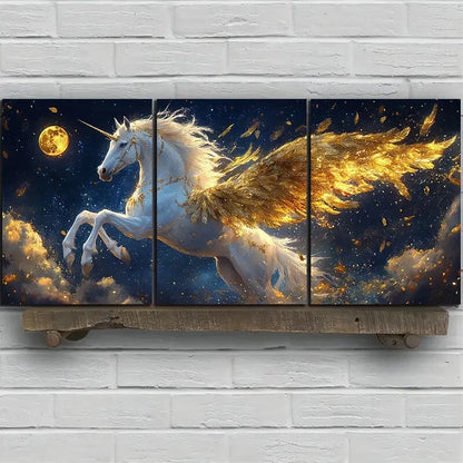3pcs Beautiful Flying Horses in The Clouds Metal Print Ready to Hang Art - Bella Home Decor