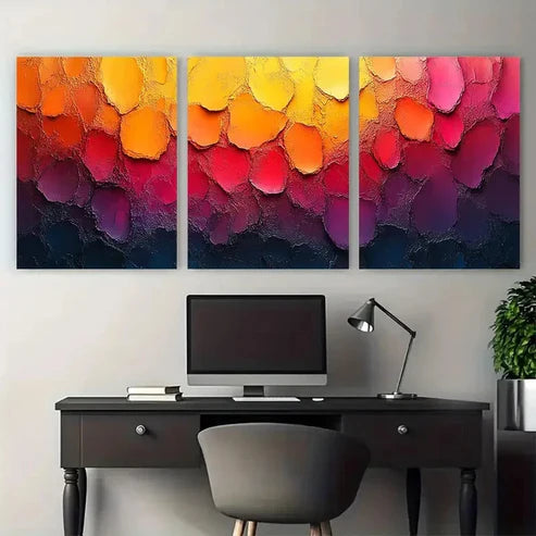 3pcs Abstract Colorful Textured Illustration Wall Art Set Canvas Unframed - High Quality Print 100% Australian Made Wall Canvas - Bella Home Decor