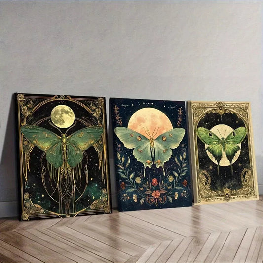 3pcs Featuring A Green Luna Moth Nature Wall Art Set Canvas Framed 50x70cm - High Quality Print 100% Australian Made Wall Canvas Ready to Hang