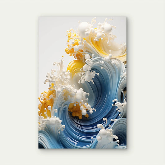 3D Liquid Splash Ocean Wave Blue Yellow White 40x60cm Metal Print Ready to Hang