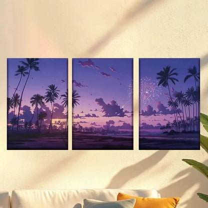 3pcs a Seaside Sunset with Trees Wall Art Set Canvas Framed 50x70cm - High Quality Print 100% Australian Made Wall Canvas Ready to Hang - Bella Home Decor