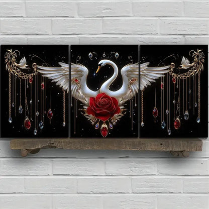 3pcs Red Rose And White Swan Modern Metal Print Ready to Hang Art - Bella Home Decor