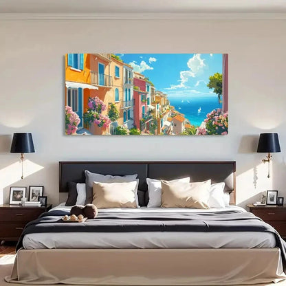 Colorful Houses & Flowers Deco Wall Art Canvas Office Home Room Framed 120x60cm - Bella Home Decor