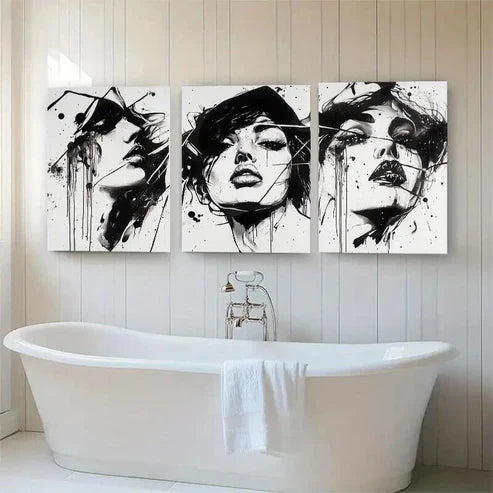 3pcs White Black Abstract Woman Stylish Perfect Wall Art Canvas Unframed - High Quality Print 100% Australian Made Wall Canvas