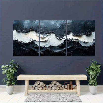 3pcs Black and White Acrylic Abstract Painting Metal Print Ready to Hang Art - Bella Home Decor