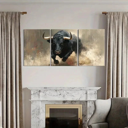 3pcs Artistic Bull Painting Abstract Expressionism Metal Print Ready to Hang Art - Bella Home Decor