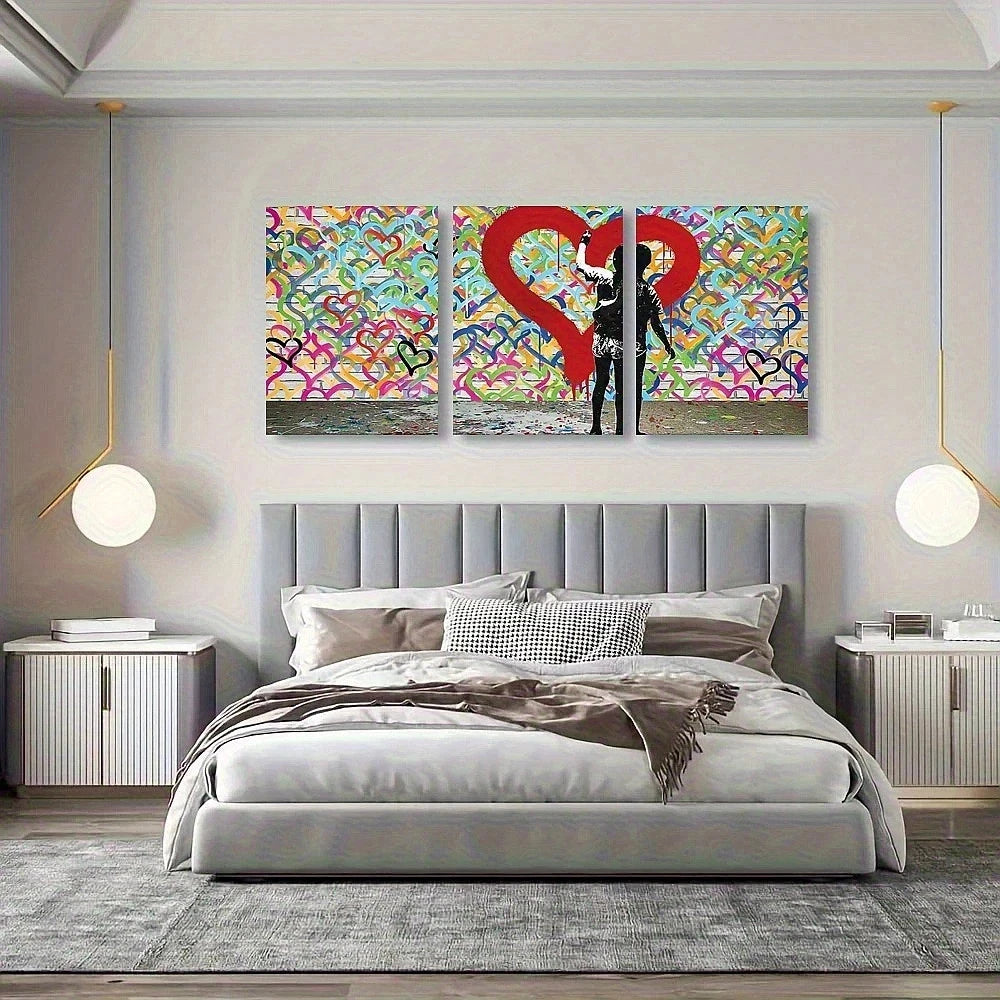 3pcs Colorful Heart Graffiti Modern Street Metal Print Ready to Hang Art - Bella Home Decor